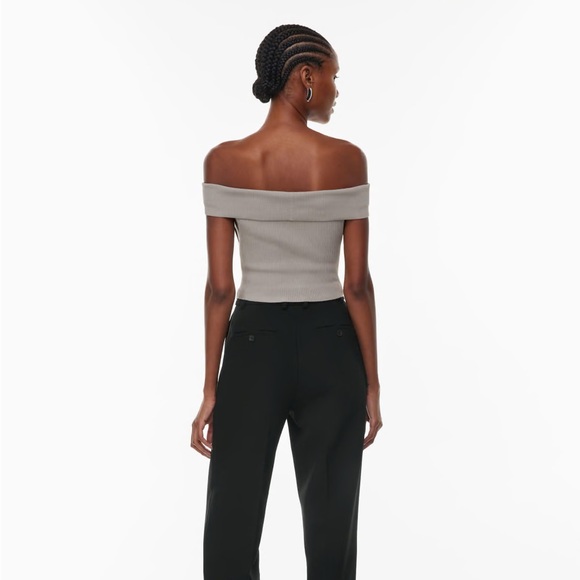 Aritzia Babaton  NWOT Sculpt Knit Off-Shoulder Ashen grey size small - Picture 5 of 14
